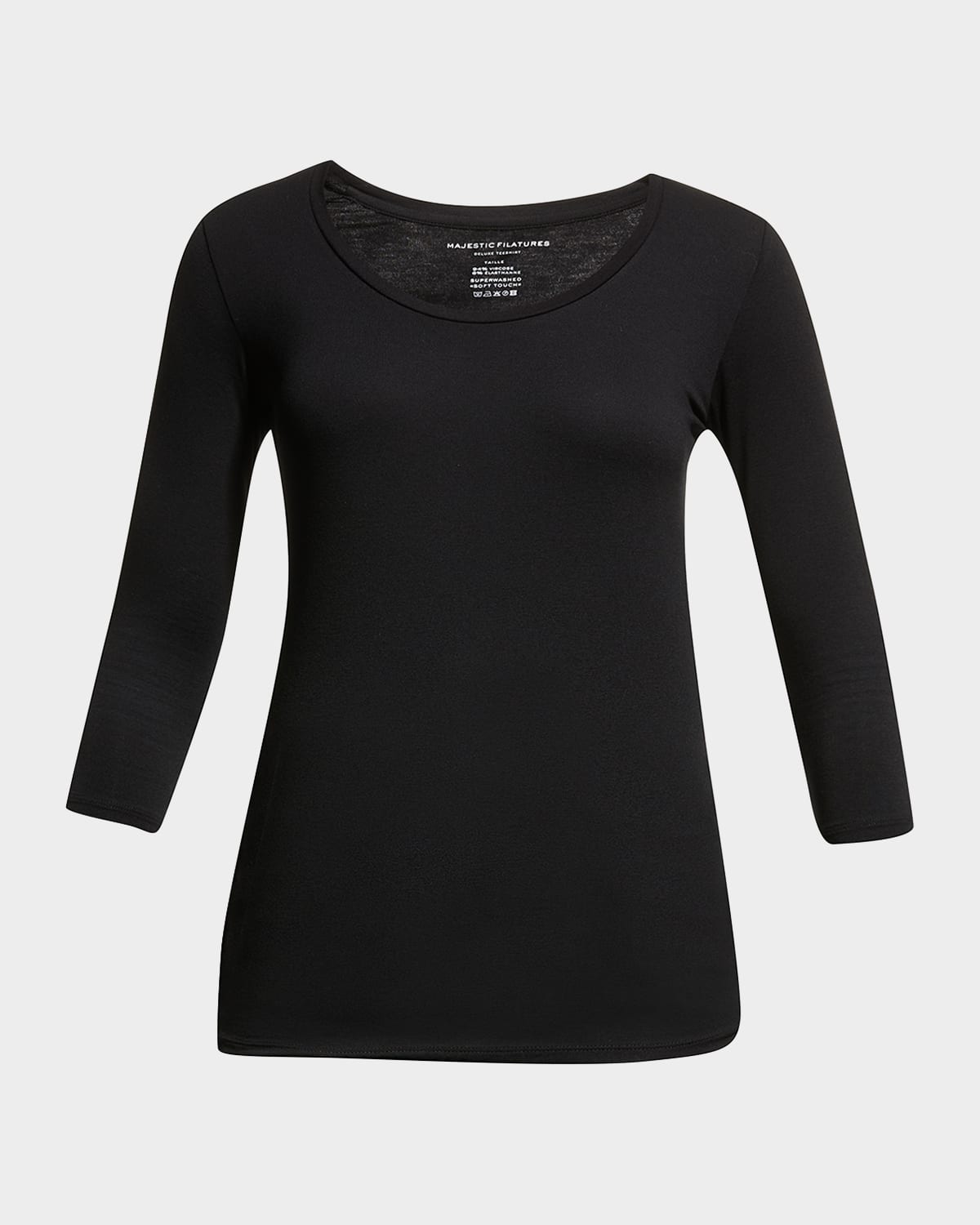 Majestic Soft Touch 3/4-sleeve Scoop-neck Tee In Noir