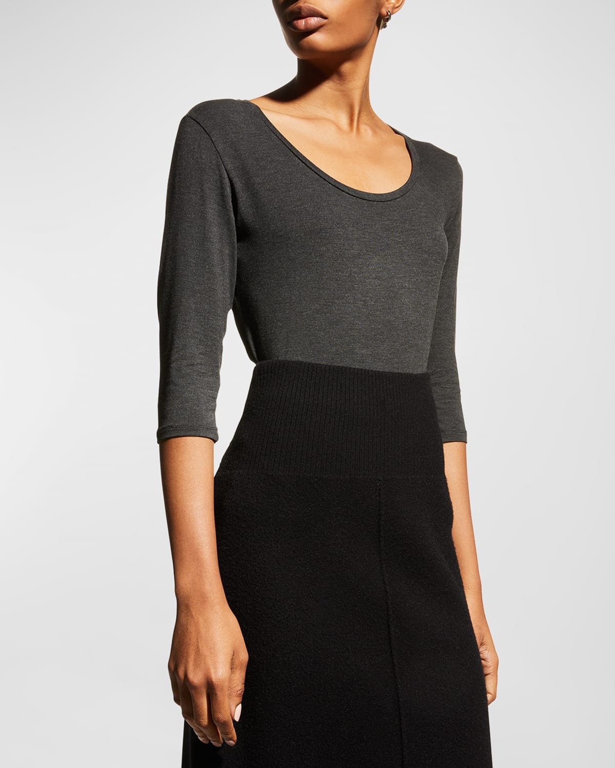 Soft Touch Long-sleeve Scoop-neck Tee In Anthracite Chine
