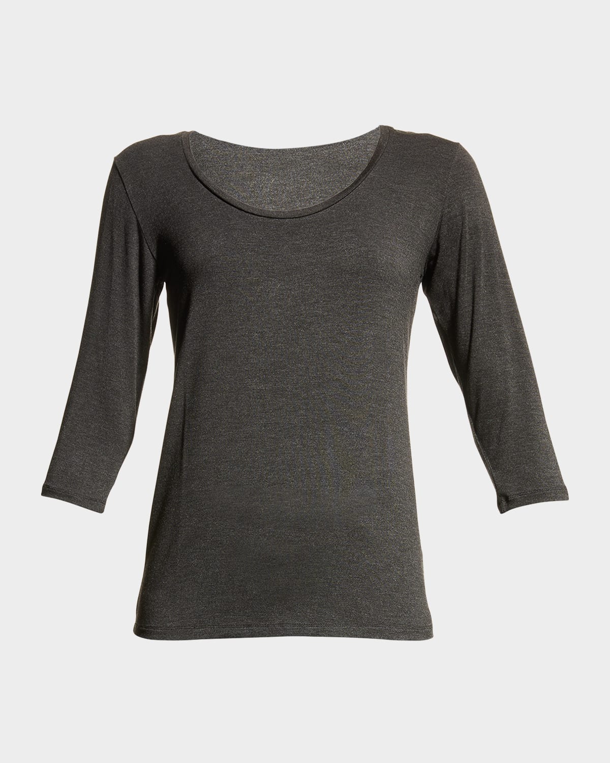 Majestic Soft Touch Long-sleeve Scoop-neck Tee In Anthracite Chine