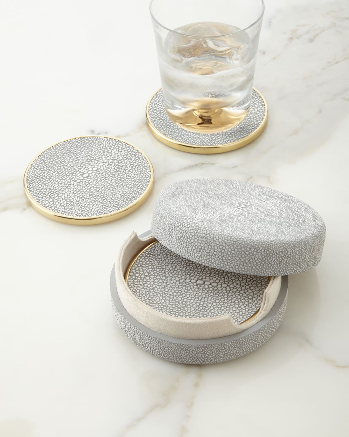Aerin Faux Shagreen Coasters With Box, Set Of 4 In Dove