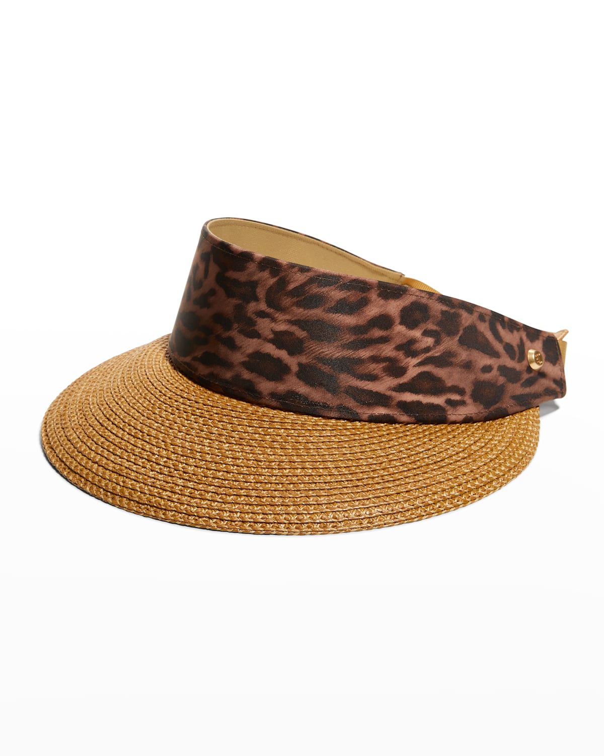 Eric Javits Squishee Straw Champ Custom Fit Visor In Natural Leopard