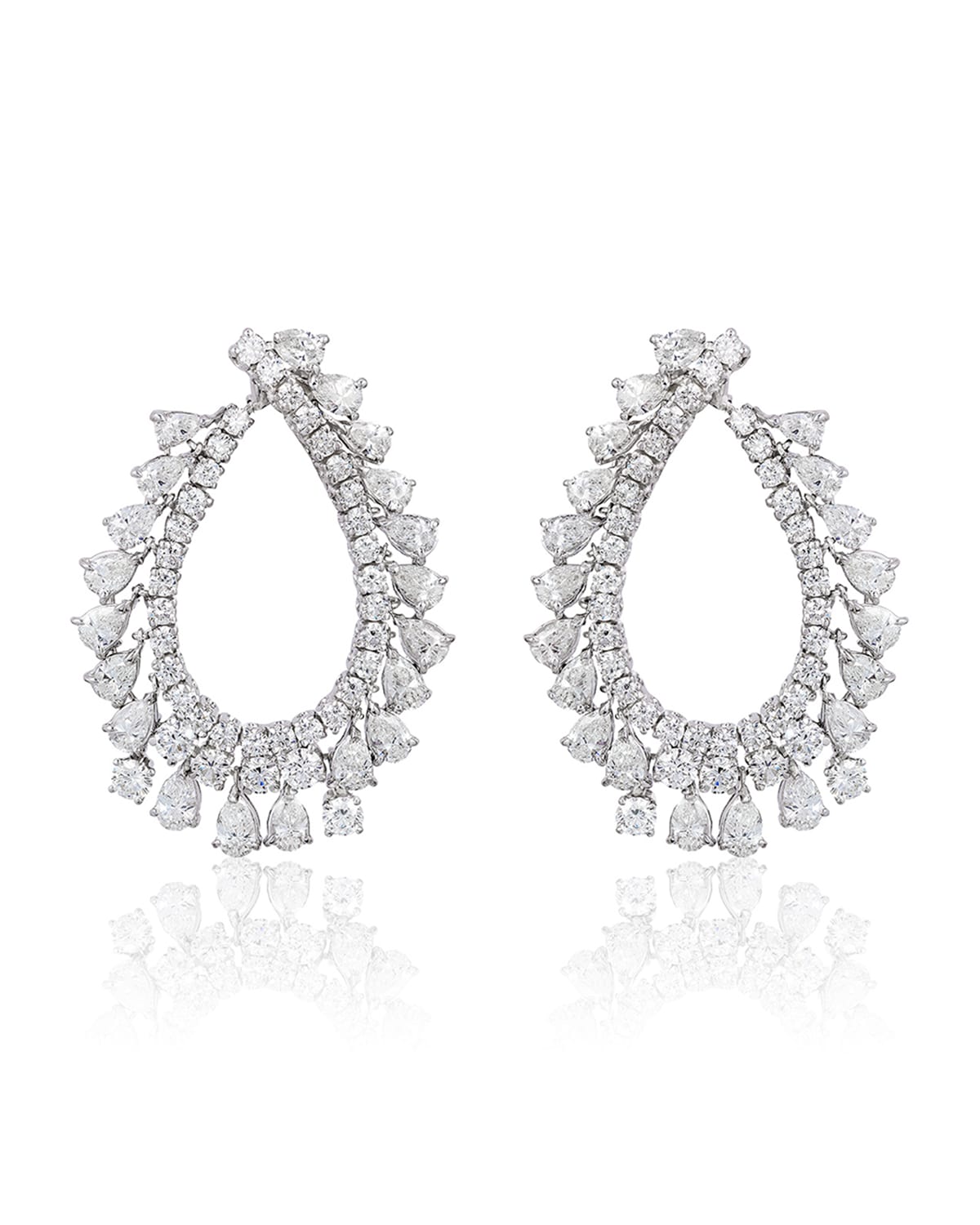 18k White Gold Diamond Pear Hoop Earrings