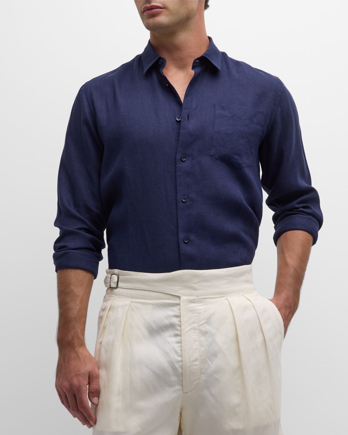 Shop Vilebrequin Caroubis Linen Pocket Sport Shirt In Navy