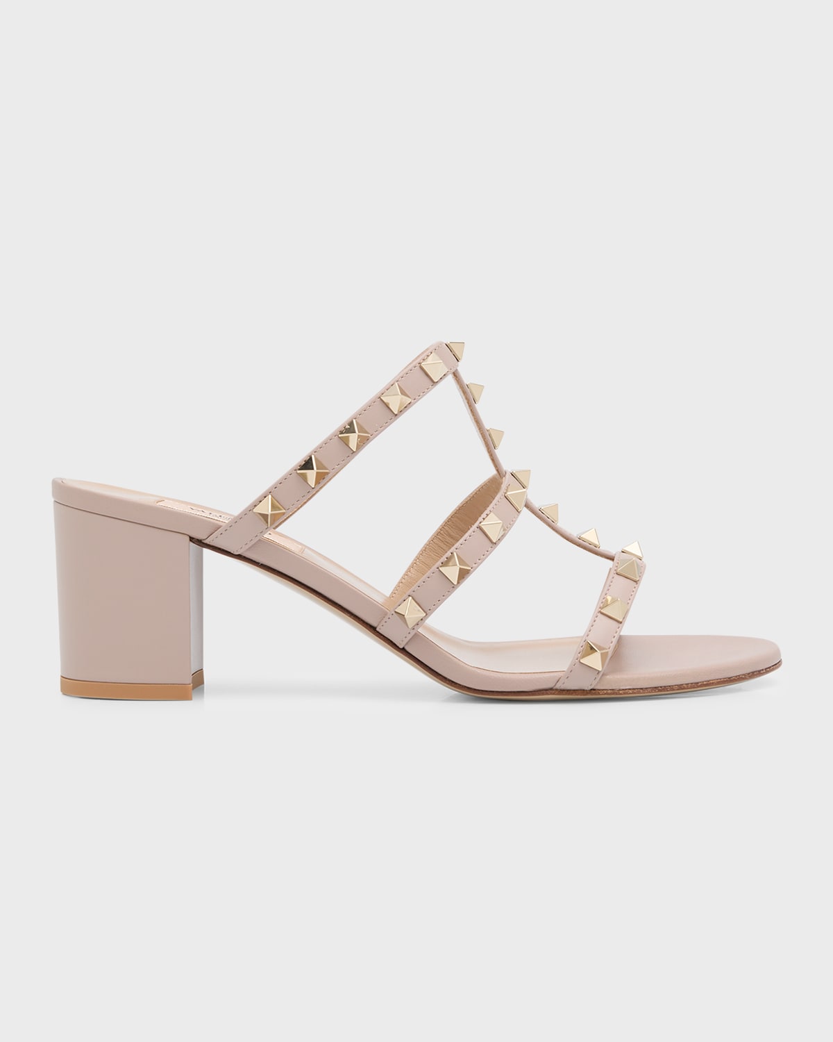 Rockstud Calfskin Leather Slide Sandal 60 Mm for Woman in Poudre