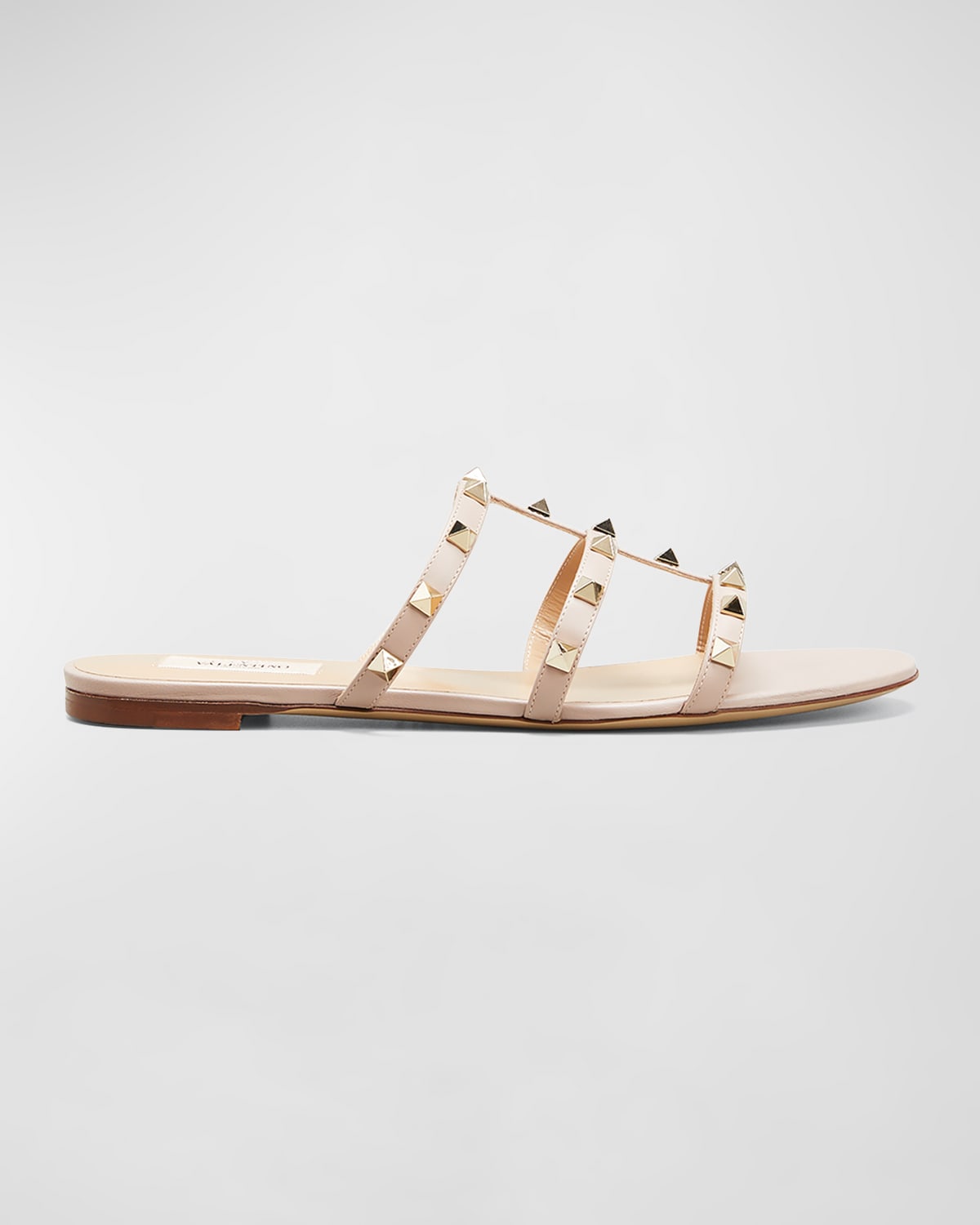 Shop Valentino Rockstud Caged Flat Slide Sandals In Nude