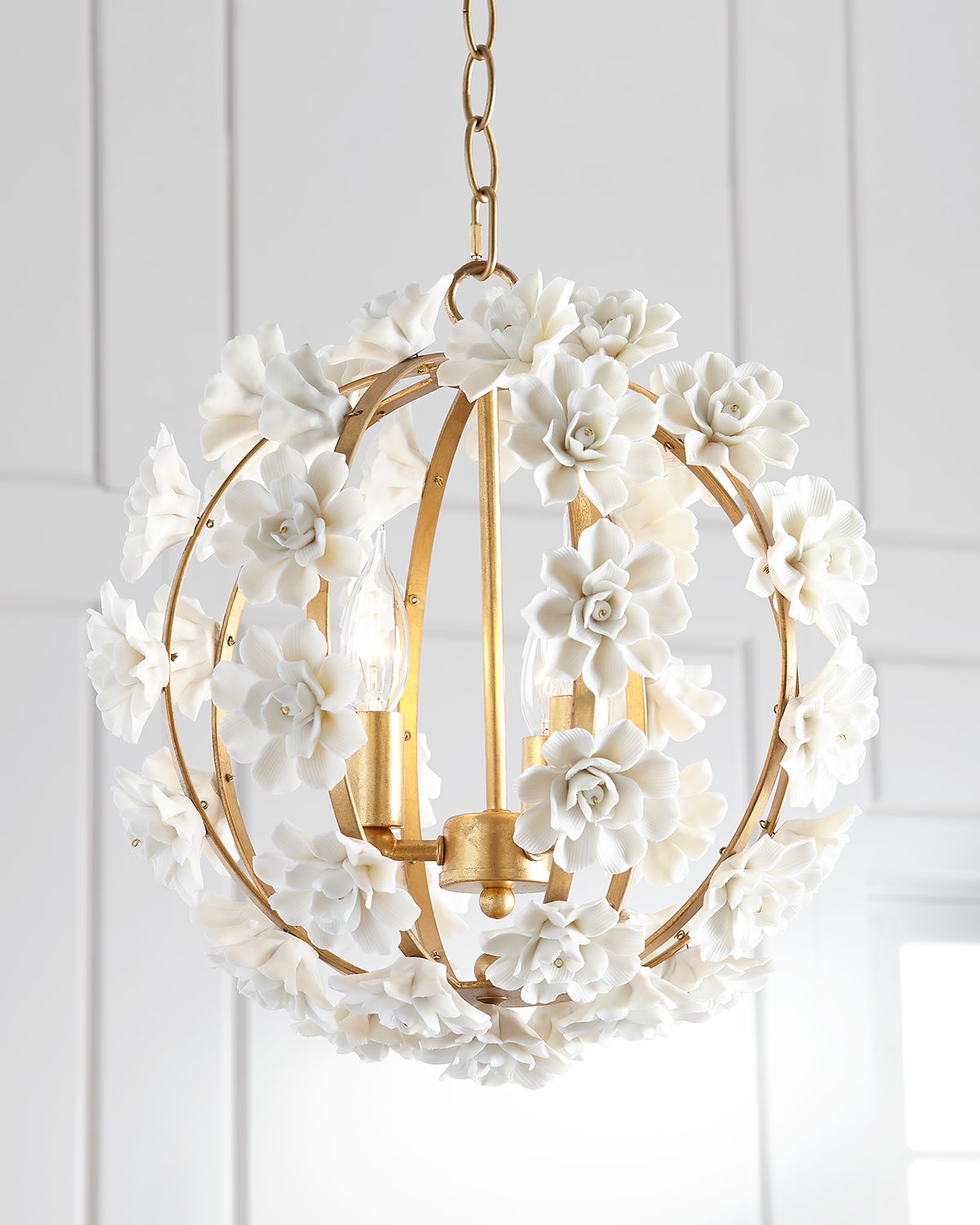 Neiman Marcus Ceramic Flower Chandelier In White/gold
