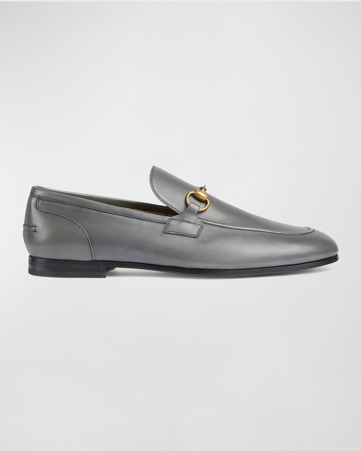 Shop Gucci Men's Jordaan Leather Loafers In Graphite Grey