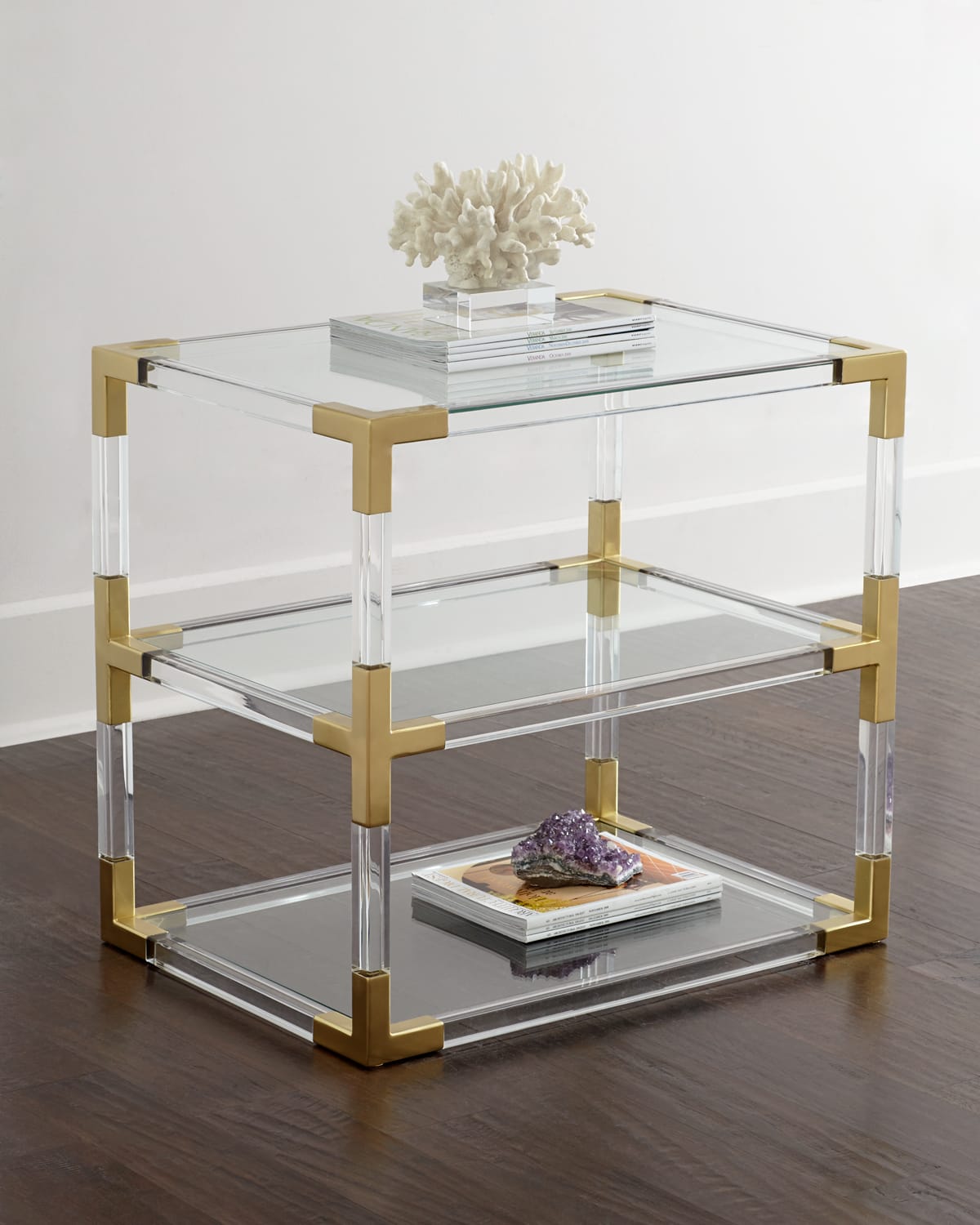 Jonathan Adler Jacques Acrylic & Brass Two-tier Table