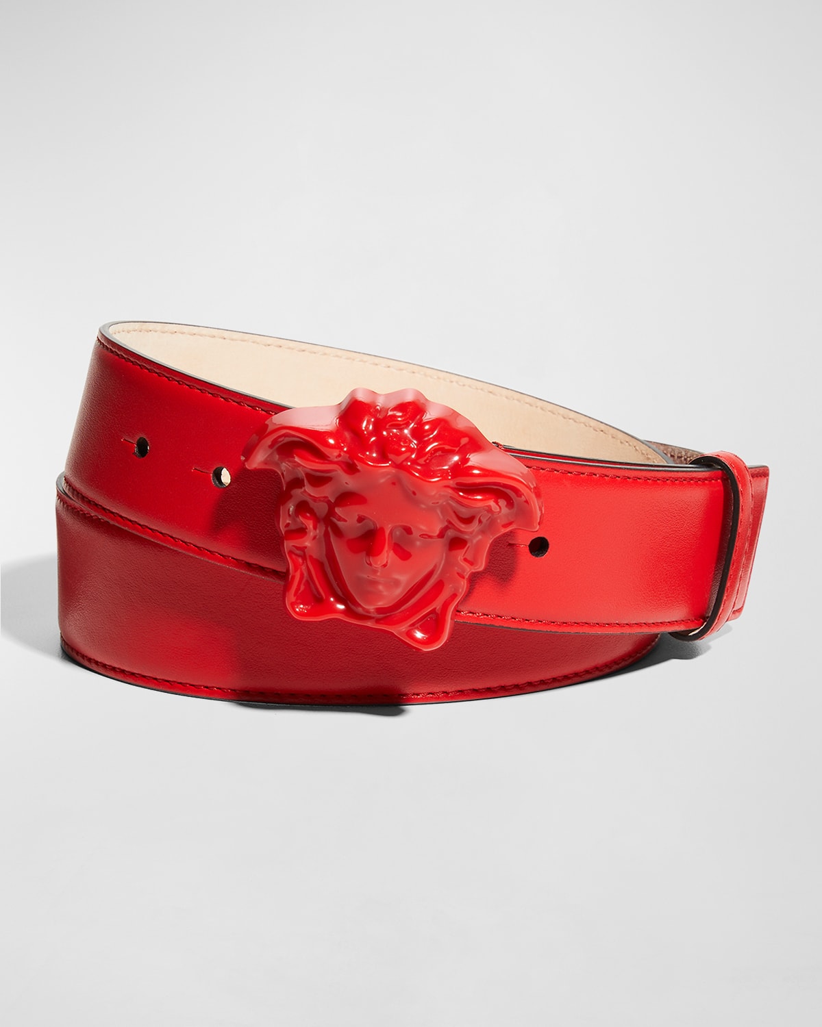 Versace Leather Medusa-buckle Belt In Red