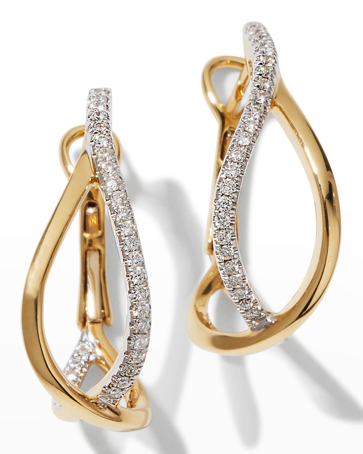 Frederic Sage Yellow Gold Small Crossover Hoop Earrings with Diamonds