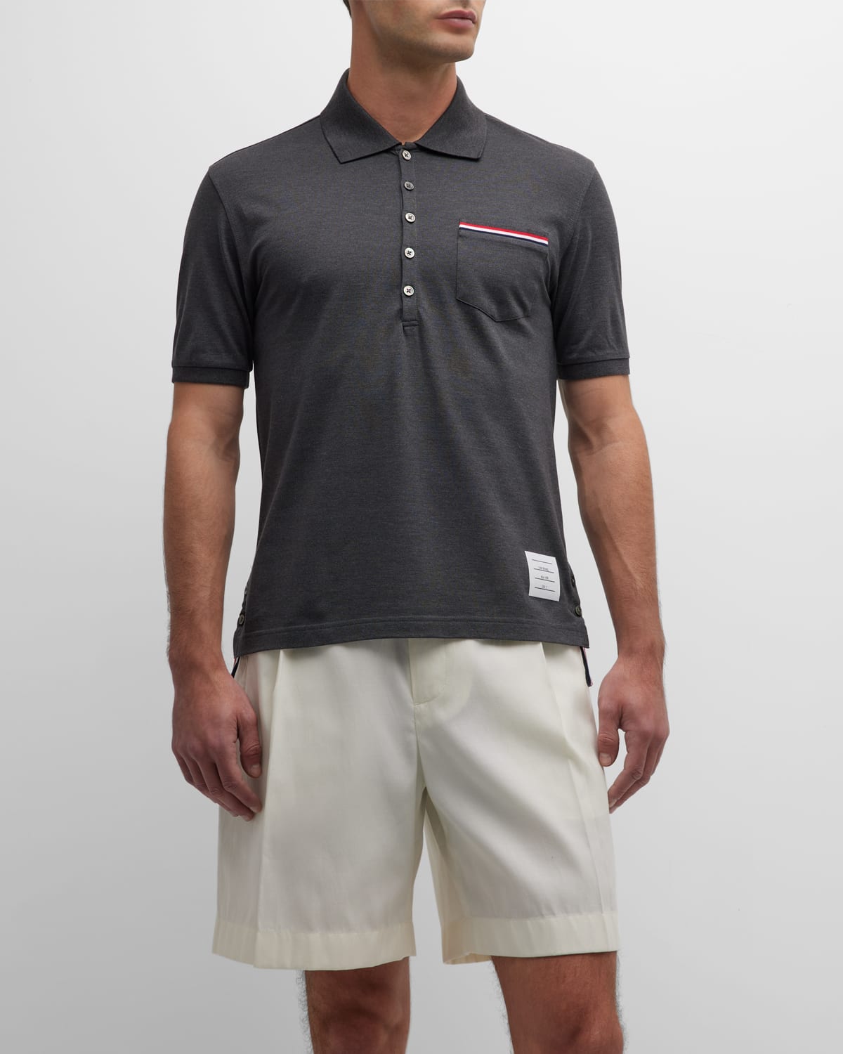 Heather Polo Shirt with Striped Pocket