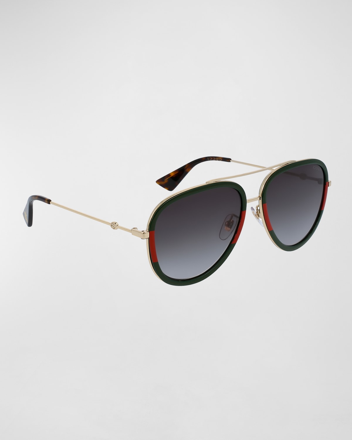 Shop Gucci Web Aviator Sunglasses, Green/red/green In Gold