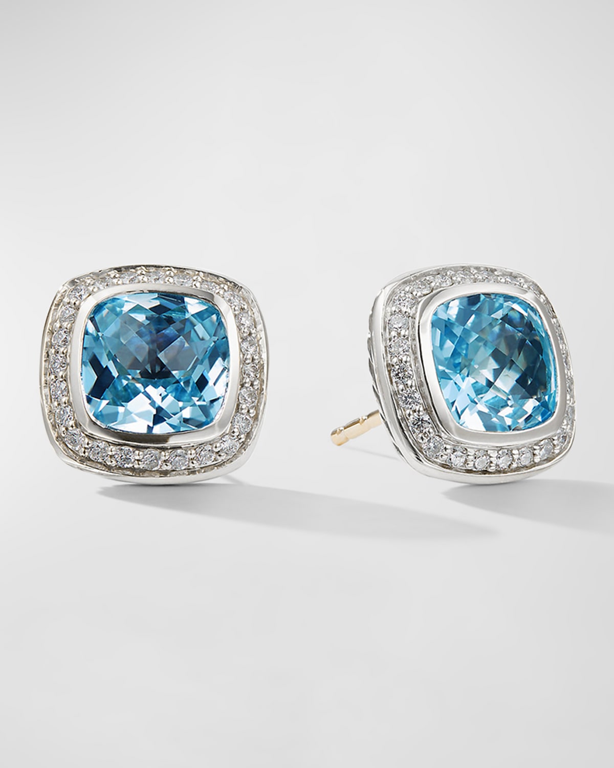 Shop David Yurman Albion Stud Earrings With Gemstone And Diamonds In Silver, 7mm In Blue Topaz