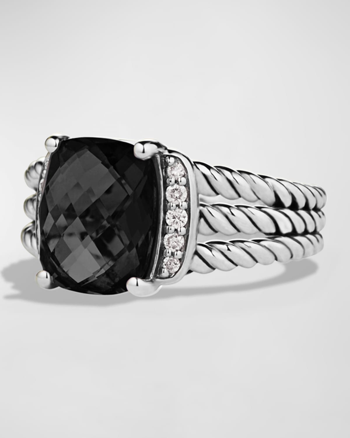 Shop David Yurman Petite Wheaton Ring With Prasiolite And Diamonds In Black Onyx
