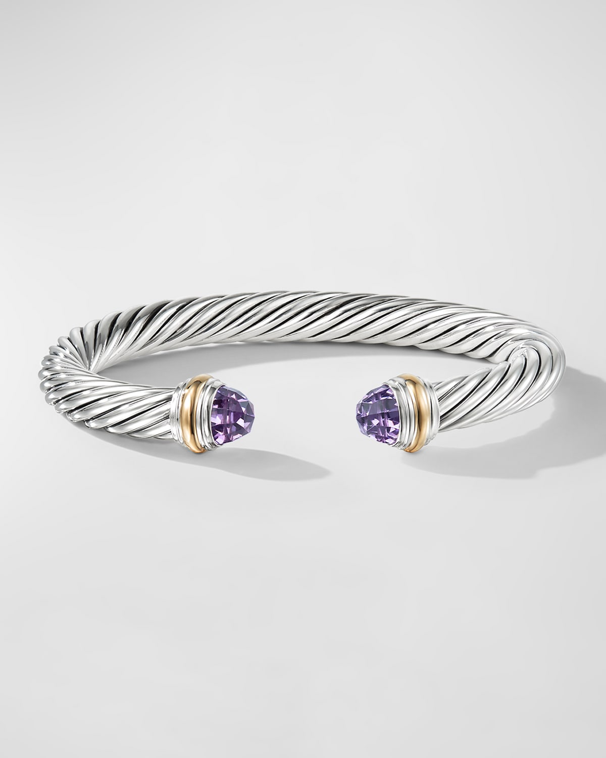 David Yurman Cable Bracelet With Gemstone And 14k Gold In Silver, 7mm In Amethyst