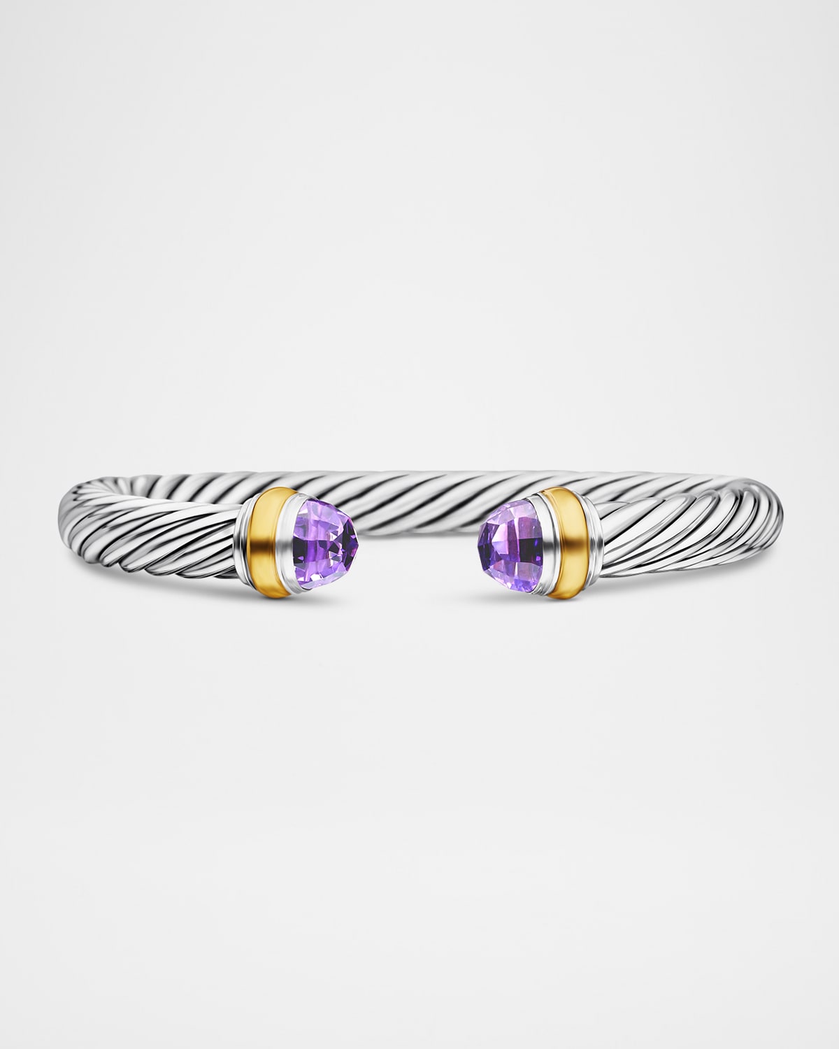 David Yurman Cable Bracelet With Gemstone And 14k Gold In Silver, 7mm In Amethyst