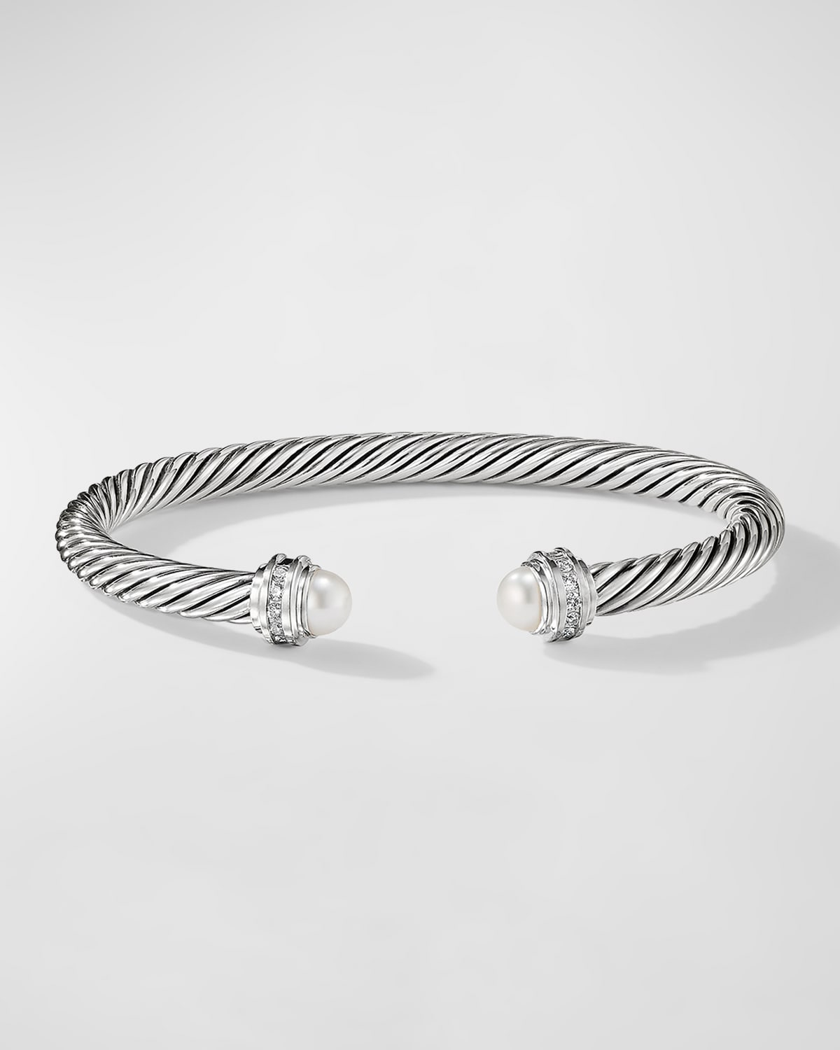 Shop David Yurman Cable Bracelet With Gemstones In Silver, 5mm In Pearl &amp; Diamonds