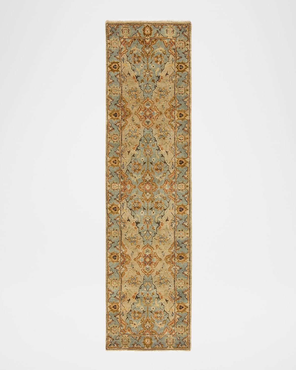 HAVEN & LOOM DAMASK ON BLUE HAND-KNOTTED OUSHAK RUNG, 3' X 10' 