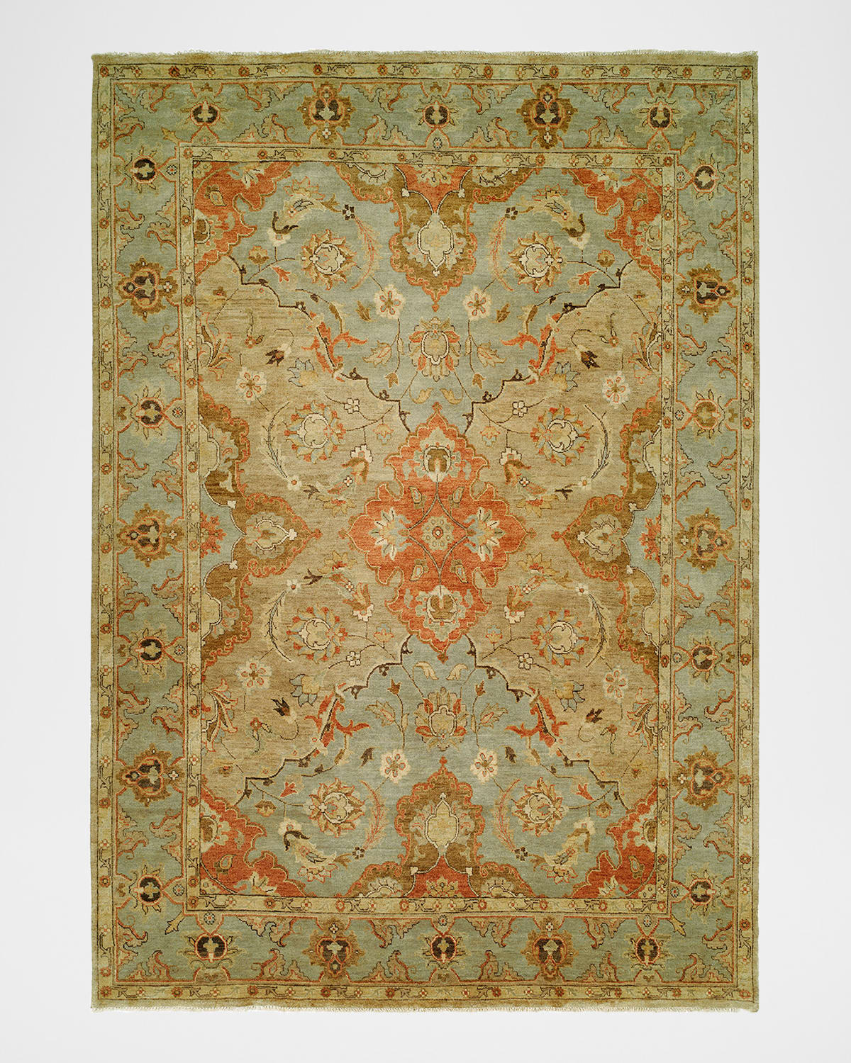 HAVEN & LOOM DAMASK ON BLUE HAND-KNOTTED OUSHAK RUG, 10' X 14' 