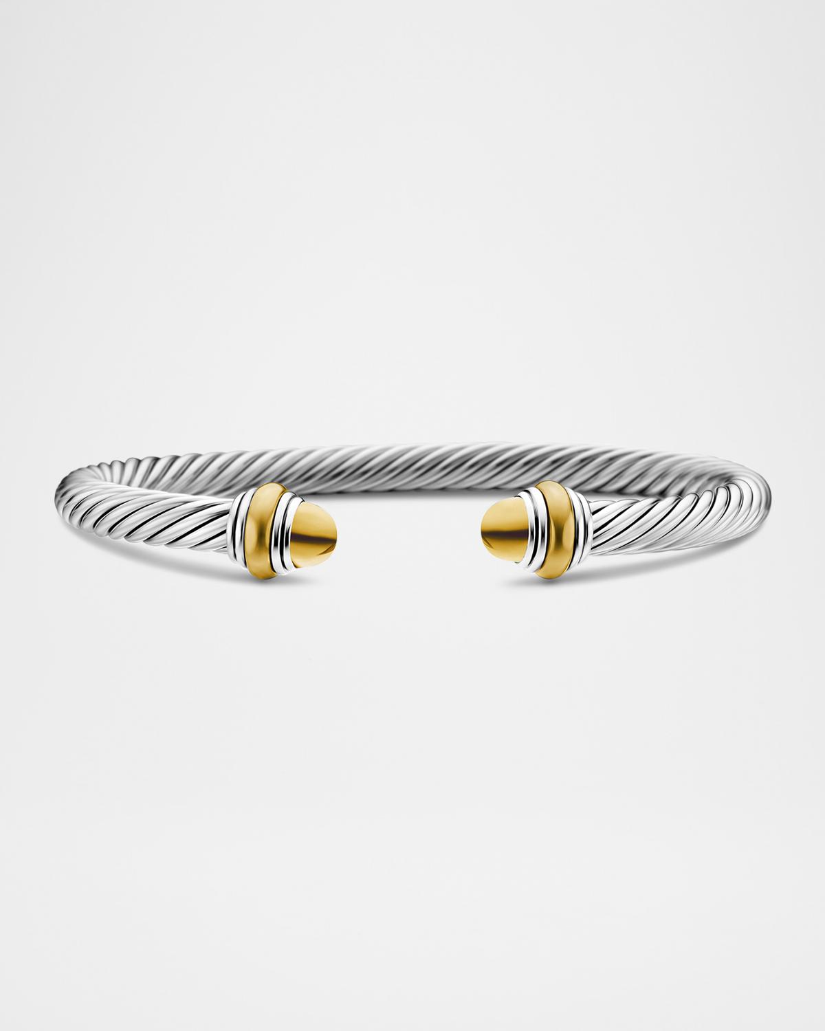 Cable Bracelet with Semiprecious Stone in Silver with 14K Gold, 5mm, Size S-L