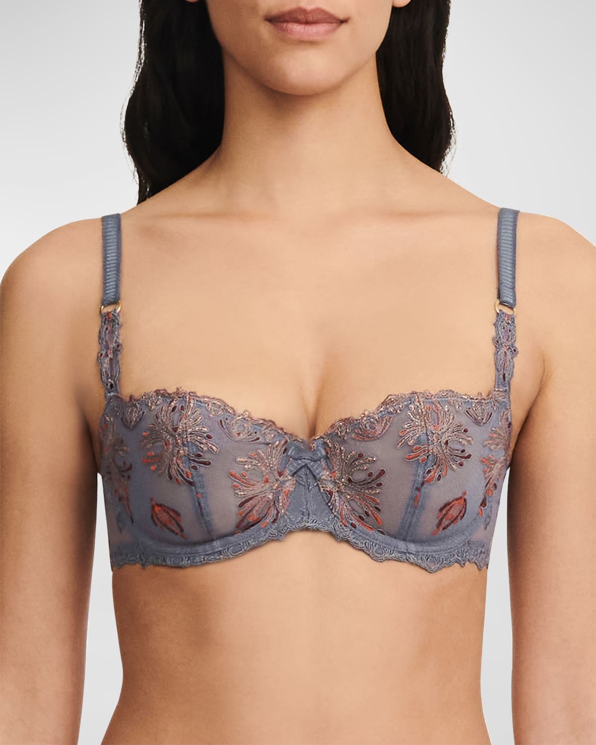 Women's Champs Elysses Lace Unlined Demi Bra In Slate Grey Multicolor