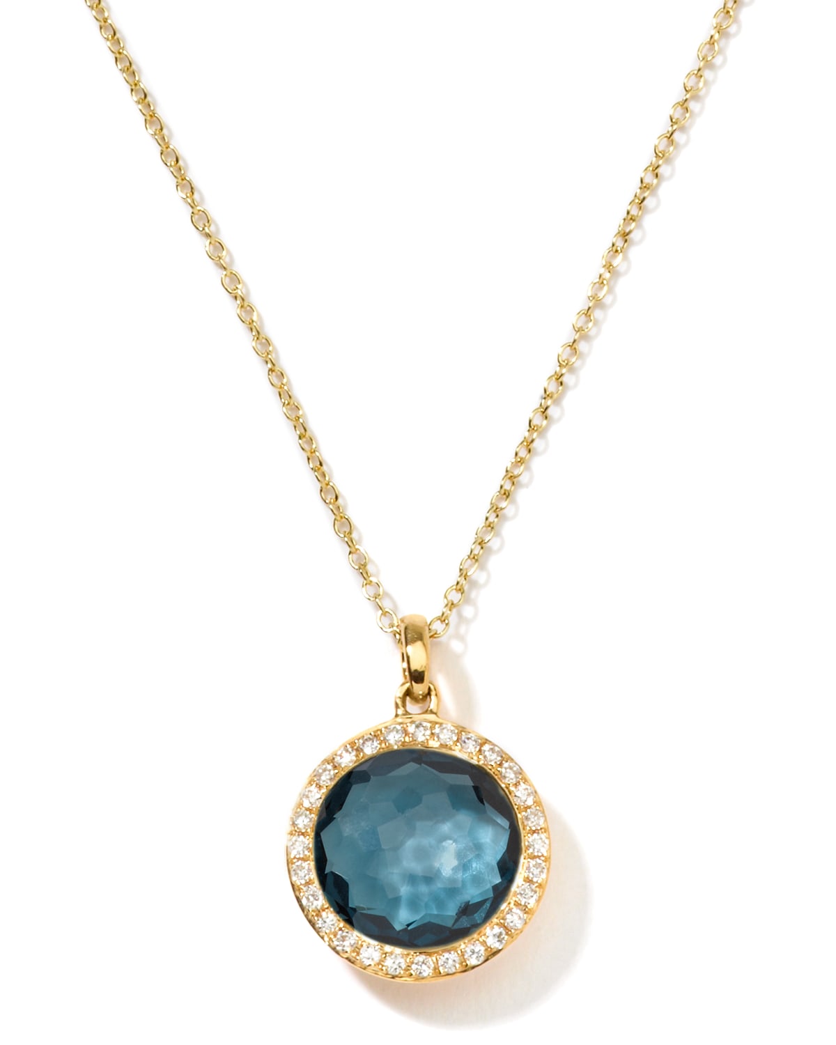 Ippolita 18k Yellow Gold Lollipop London Blue Topaz & Pave Diamond Adjustable Mini Pendant Necklace, 18 In London Bl Topaz