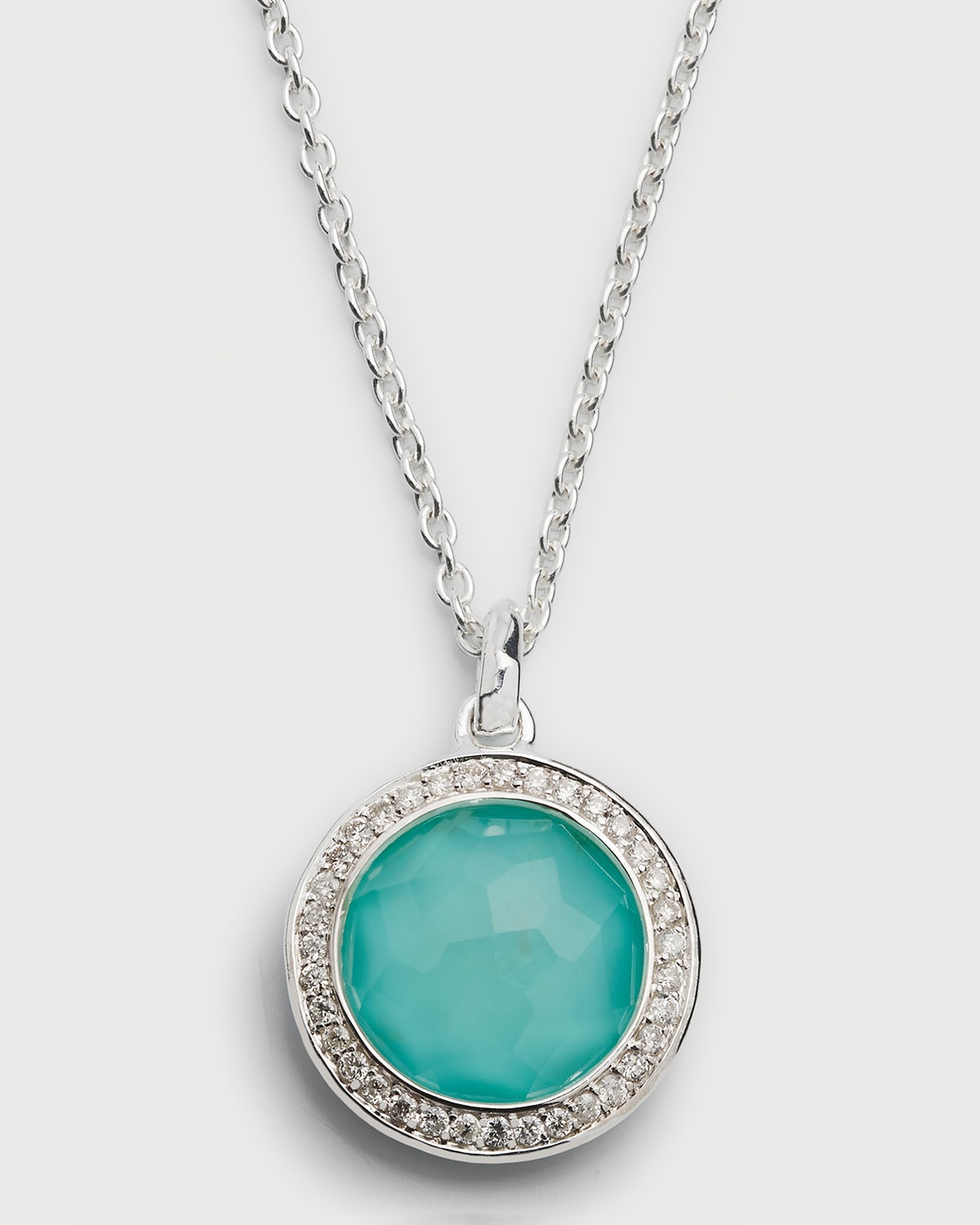 Ippolita Mini Pendant Necklace In Sterling Silver With Diamonds In Turquoise