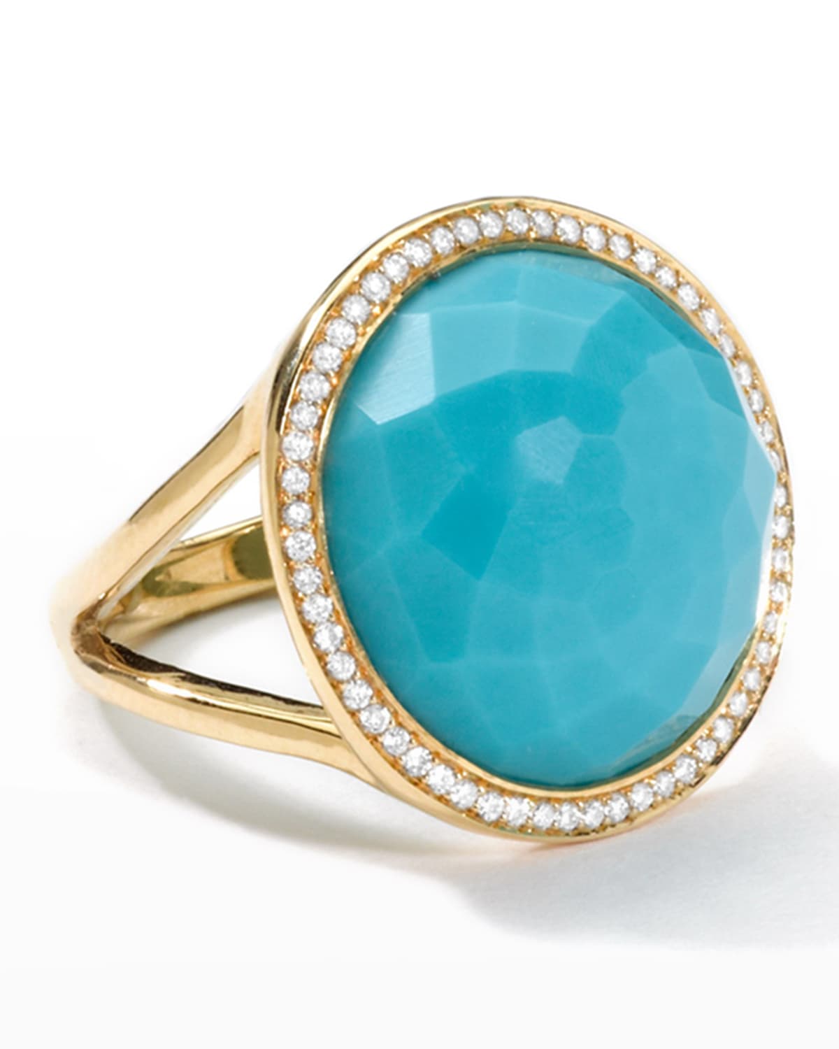 Shop Ippolita Medium Ring In 18k Gold With Diamonds In Turquoise