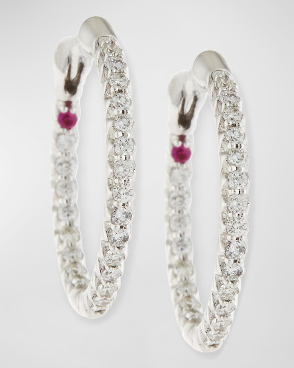 Roberto Coin Xs Pave Diamond Hoop Earrings In White Gold