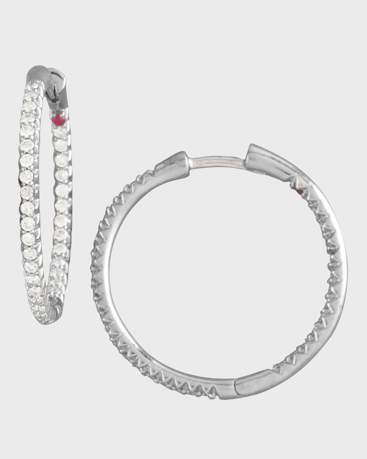 Roberto Coin Pave Diamond Hoop Earrings In White Gold