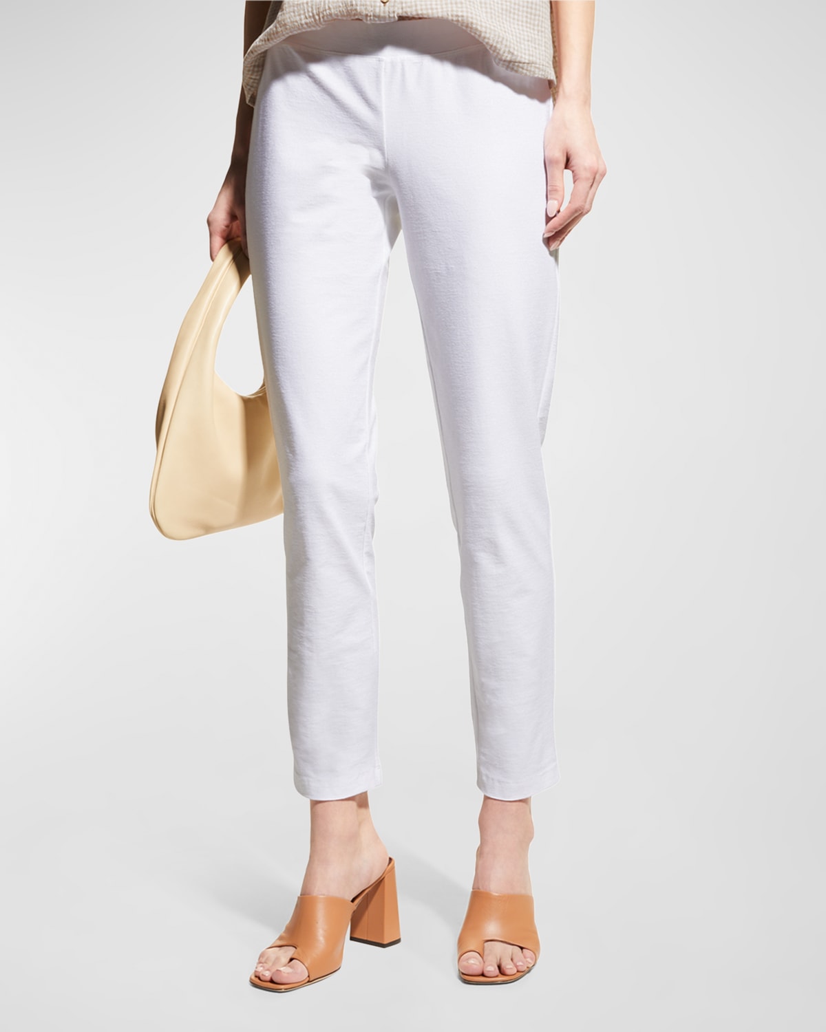 Eileen Fisher Petite Washable Stretch-crepe Slim Ankle Pants In White