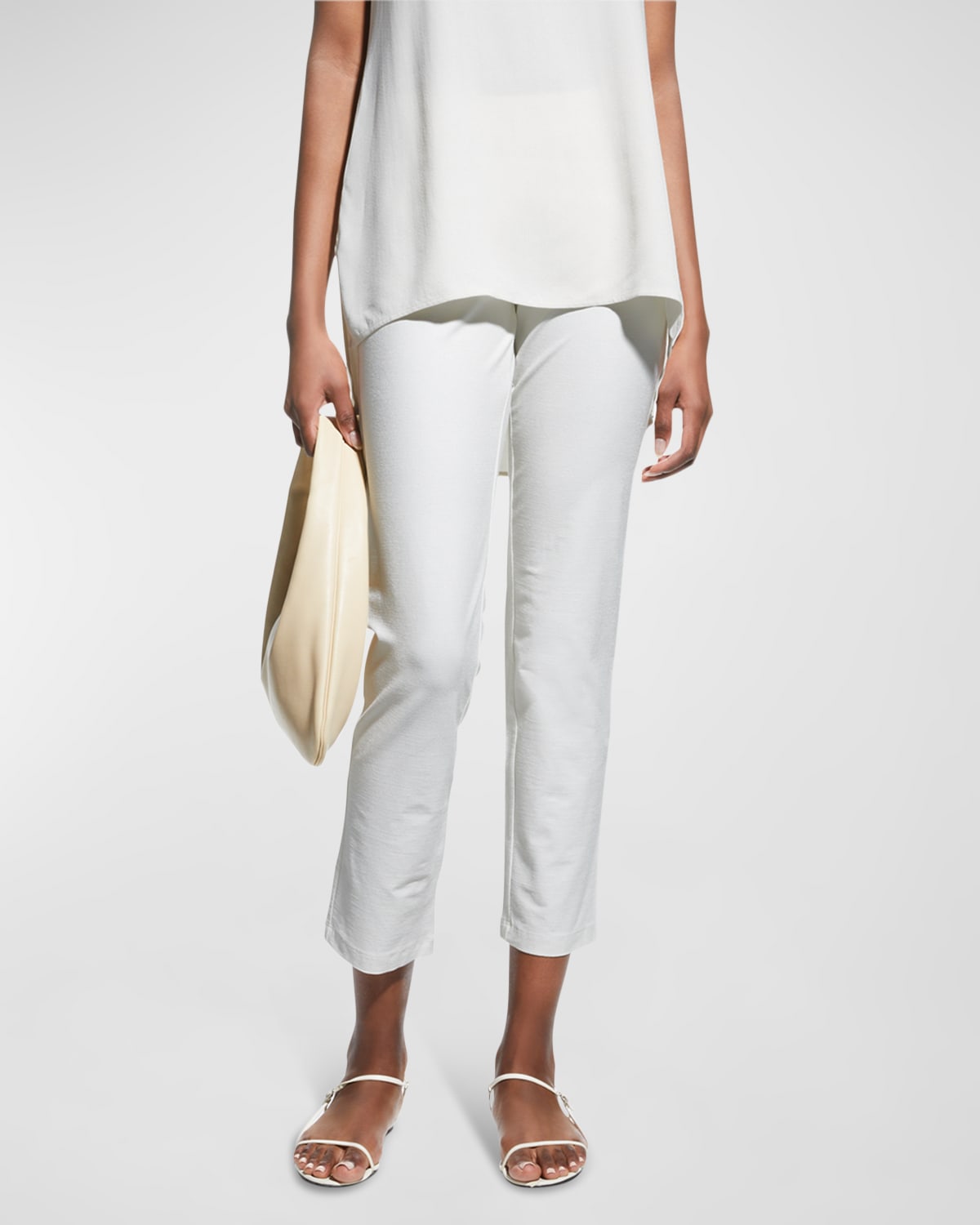 Eileen Fisher Washable Stretch-crepe Slim Ankle Pants In Bone