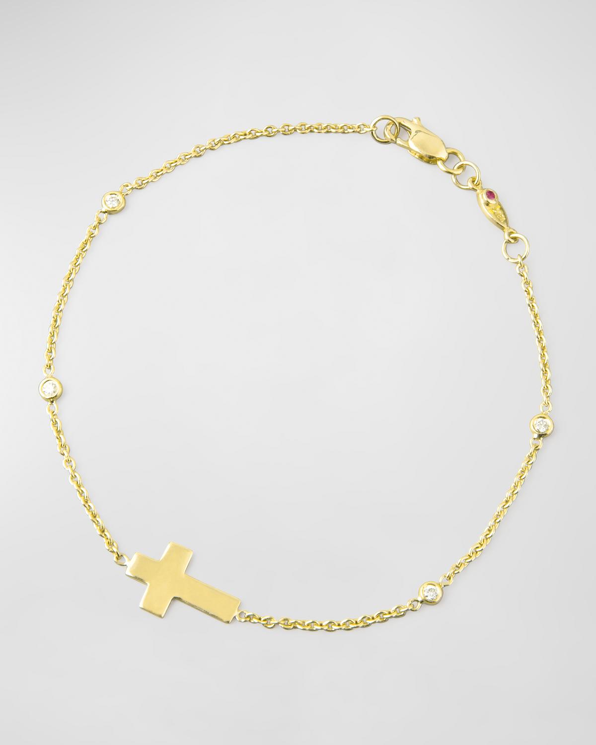 Roberto Coin Integrated Cross Diamond Bracelet, Yellow Gold