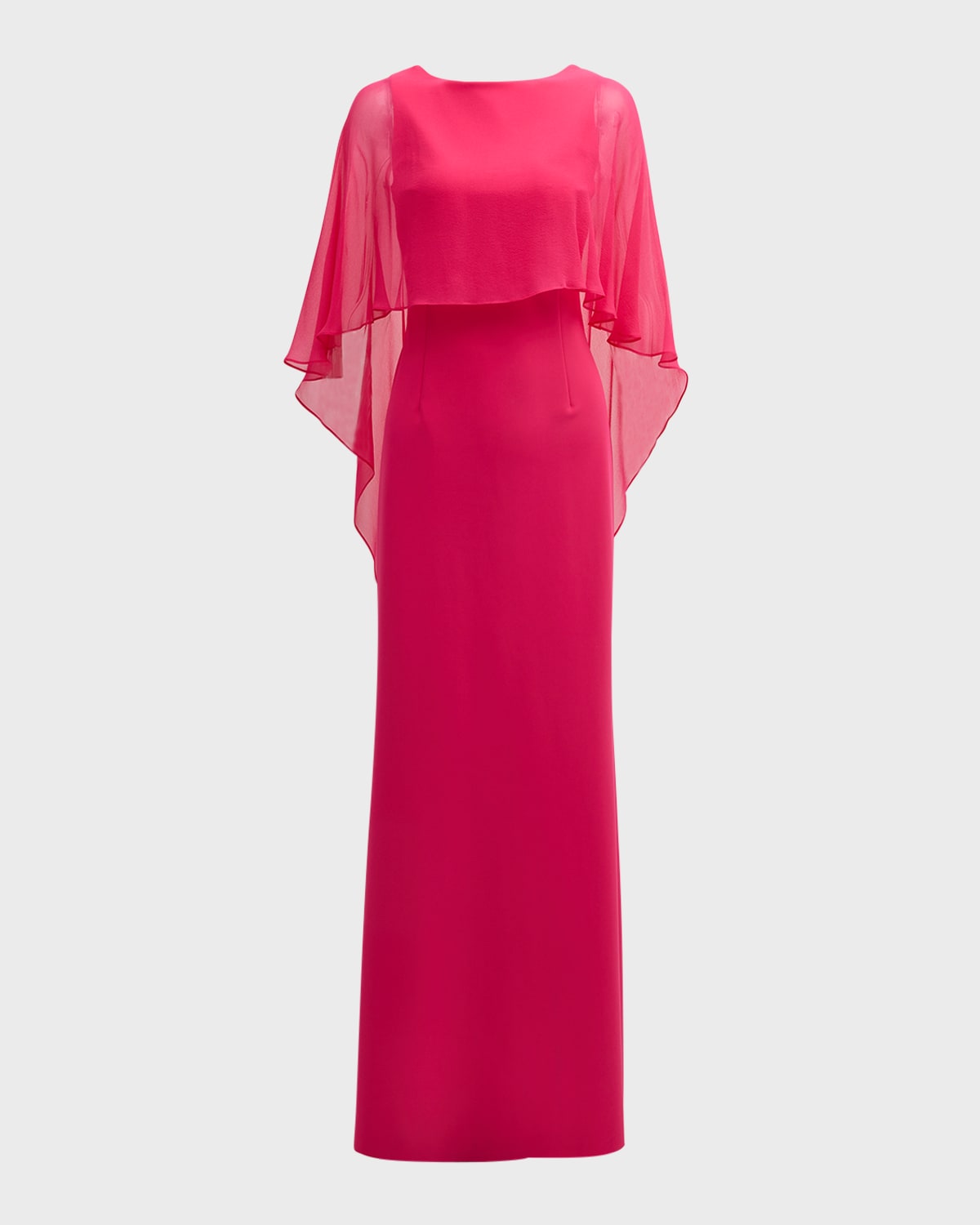 Rickie Freeman For Teri Jon Cape-sleeve Crepe Column Gown In Fuschia
