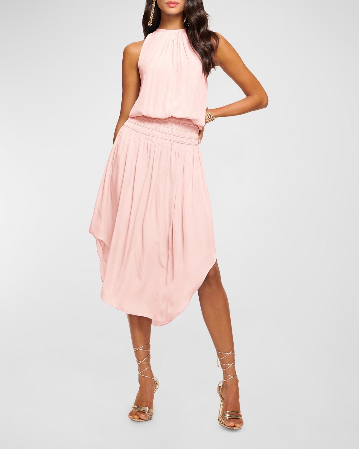 Ramy Brook Audrey Smocked Midi Dress In Candy Pink