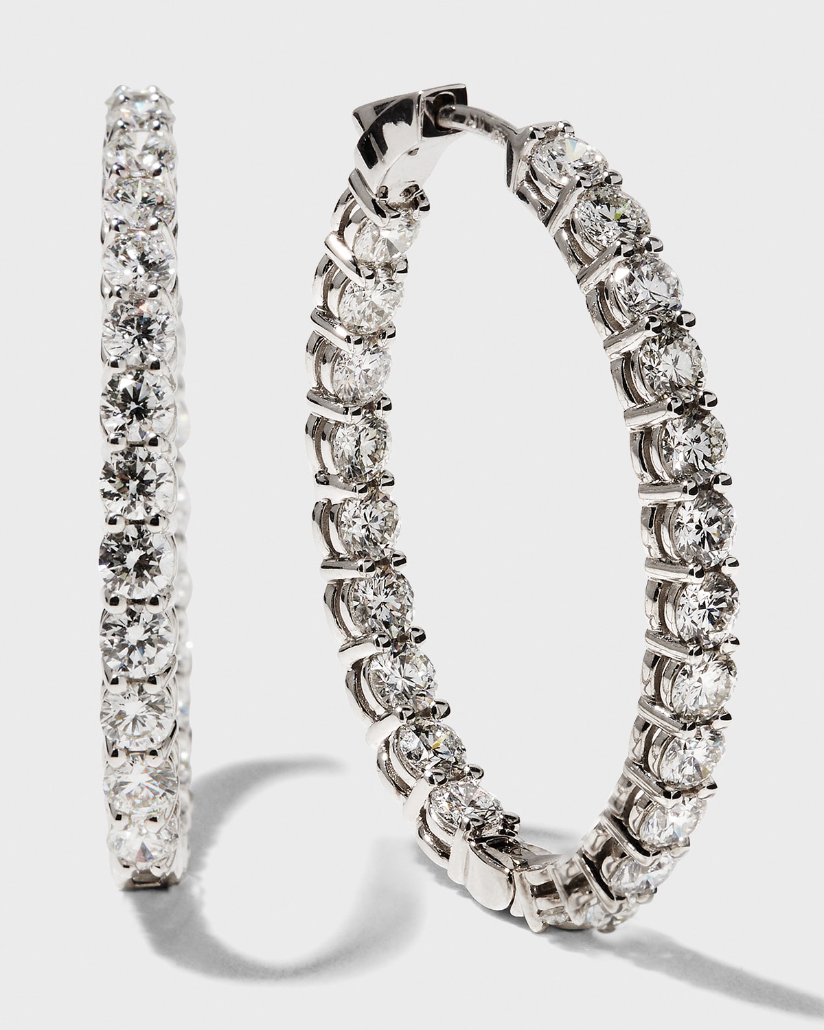 NM Diamond Collection 18k White Gold Diamond Hoop Earrings, 6.6tcw