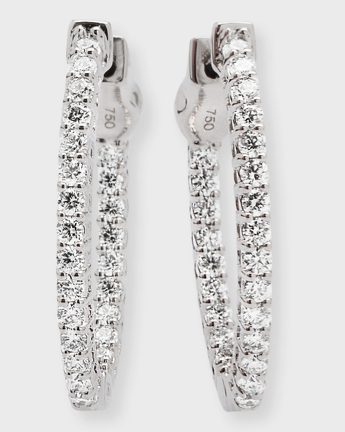 Neiman Marcus Diamonds 18K White Gold Diamond Hoop Earrings, 0.75tcw, 0.75"L