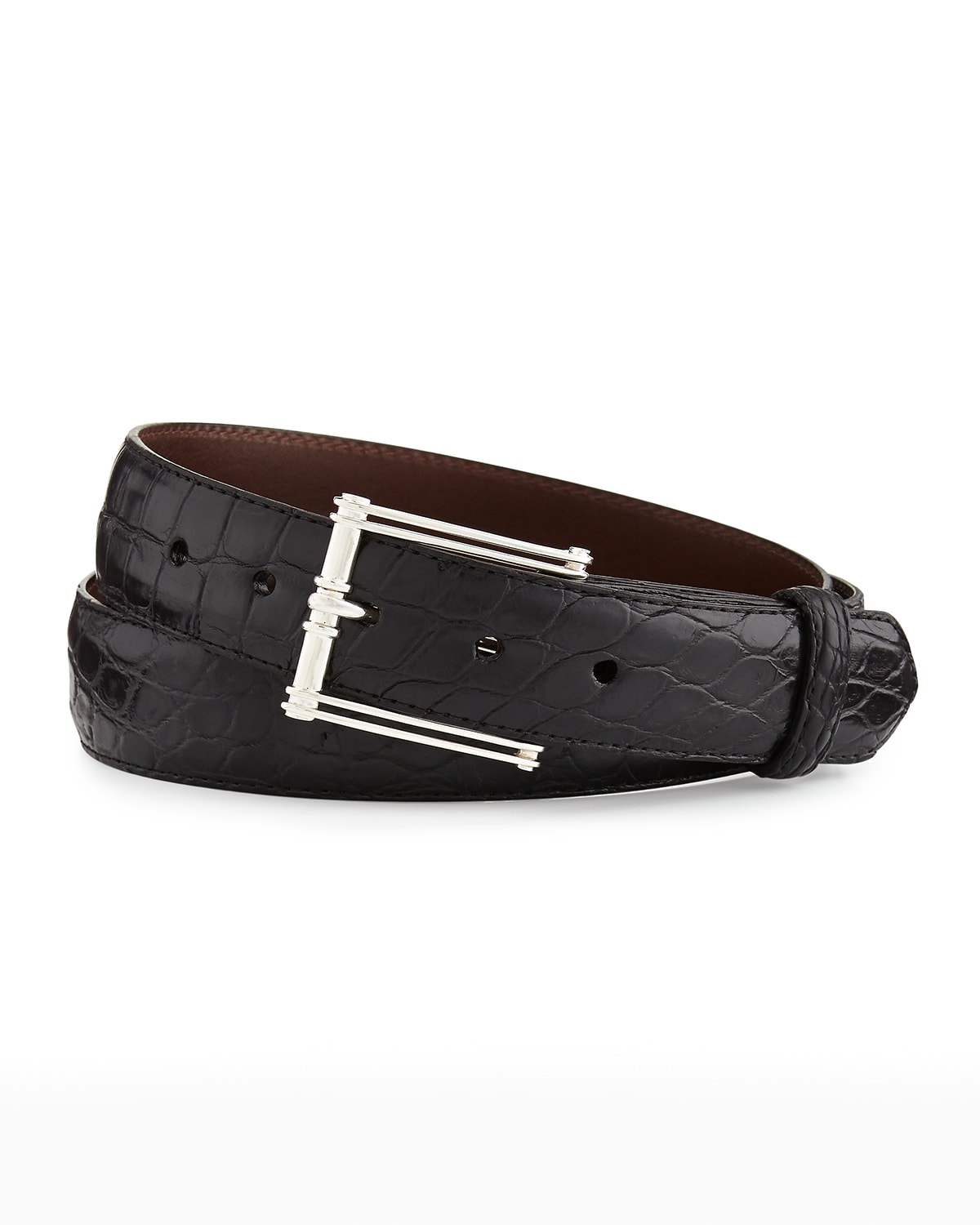 W. Kleinberg Matte Alligator Belt With Sterling Silver Buckle (made To Order) In Black