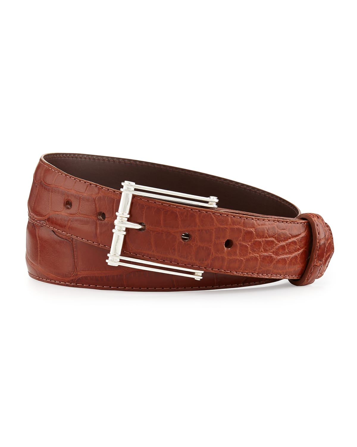 W. Kleinberg Matte Alligator Belt With Sterling Silver Buckle (made To Order) In Cognac