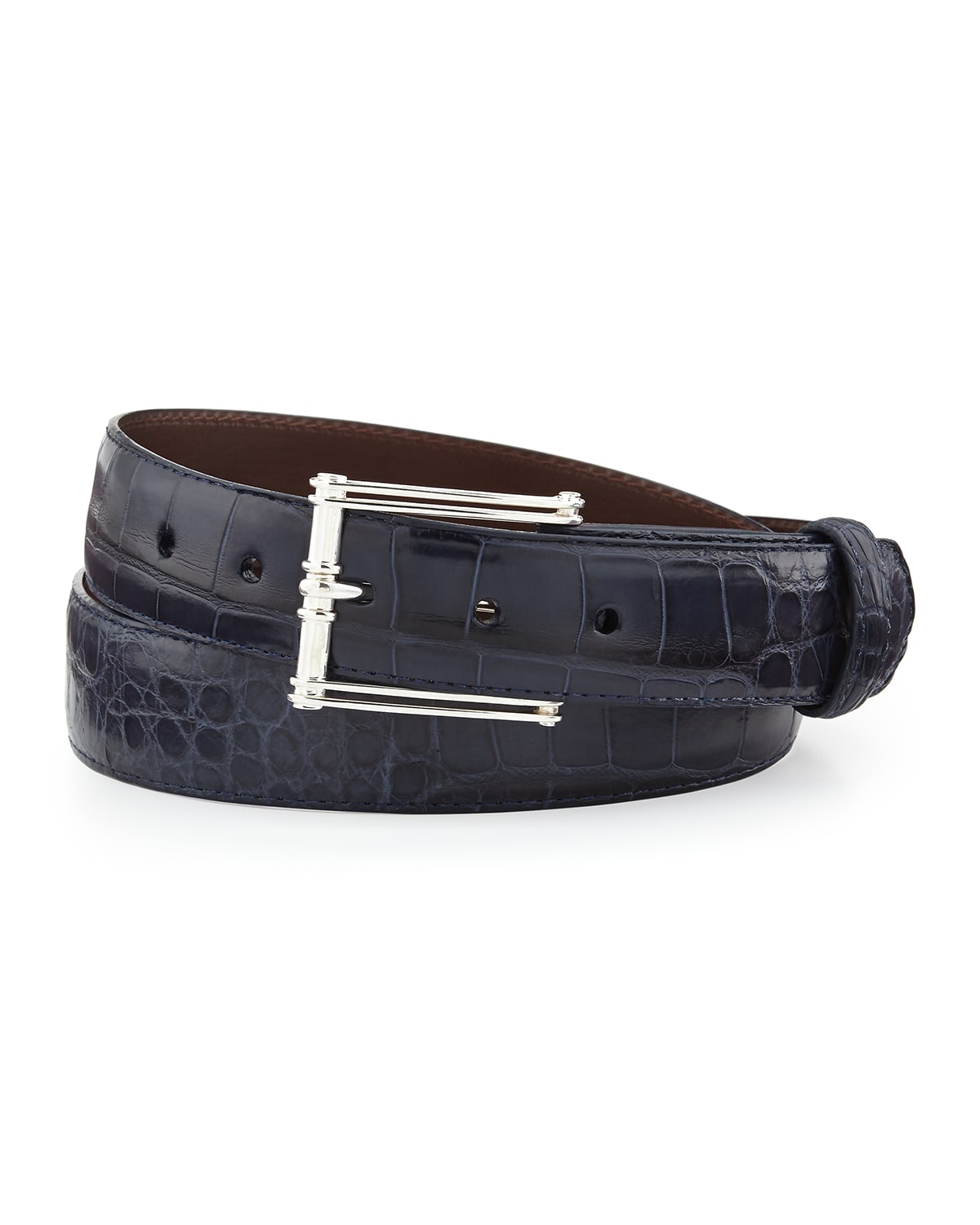 W. Kleinberg Matte Alligator Belt With Sterling Silver Buckle (made To Order) In Navy