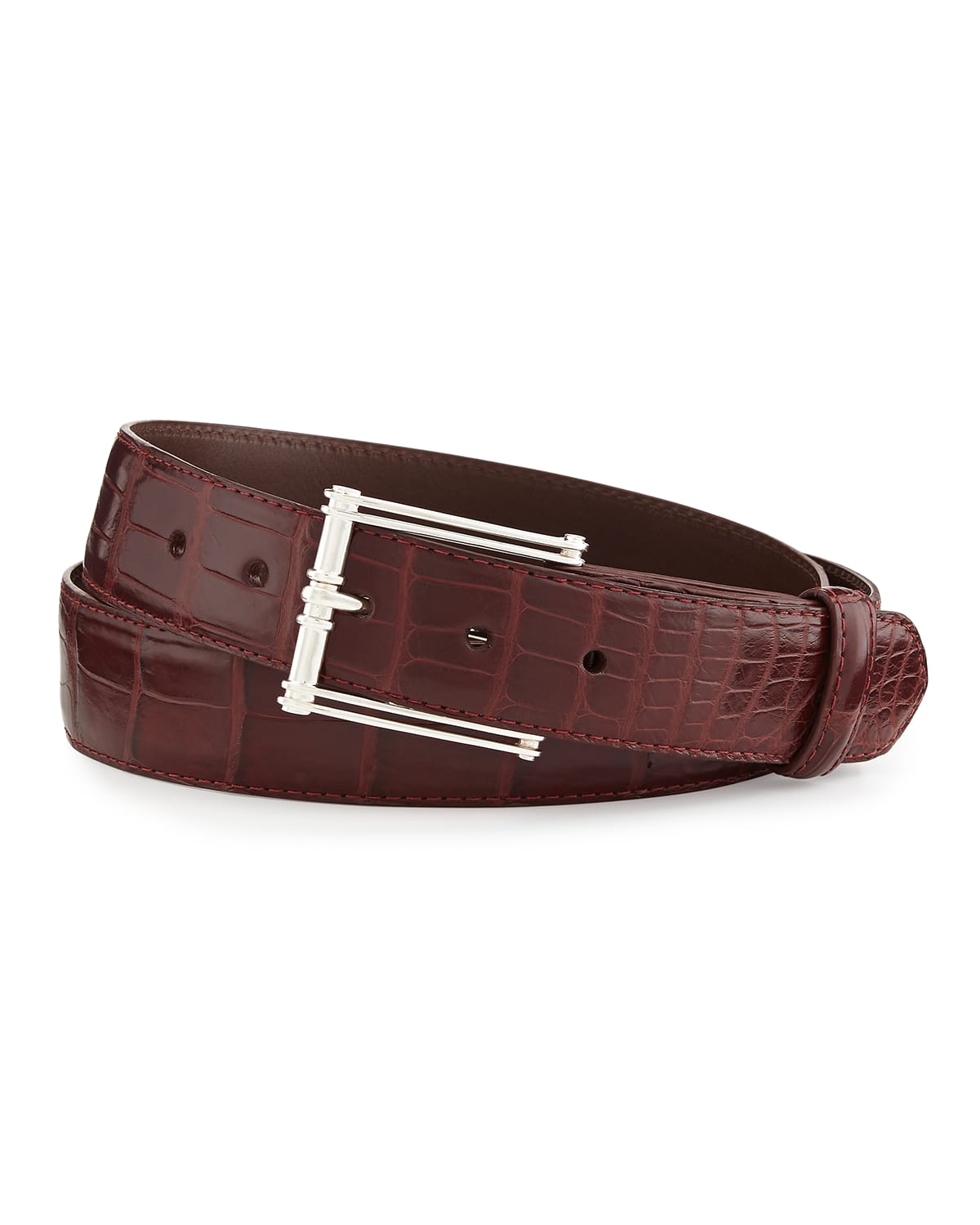 W. Kleinberg Matte Alligator Belt With Sterling Silver Buckle (made To Order) In Burgundy