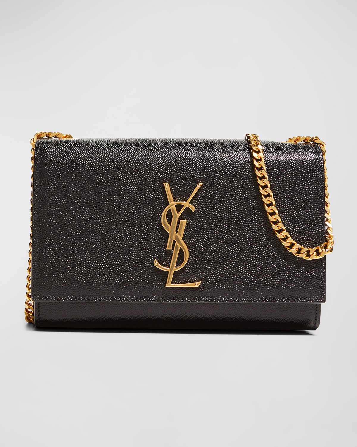 Saint Laurent Kate Small Ysl Monogram Grain De Poudre Crossbody Bag On Chain In Black