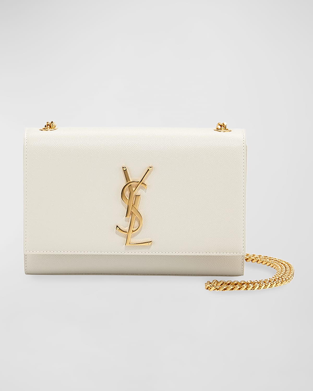 Saint Laurent Kate Small Ysl Monogram Grain De Poudre Crossbody Bag On Chain In White