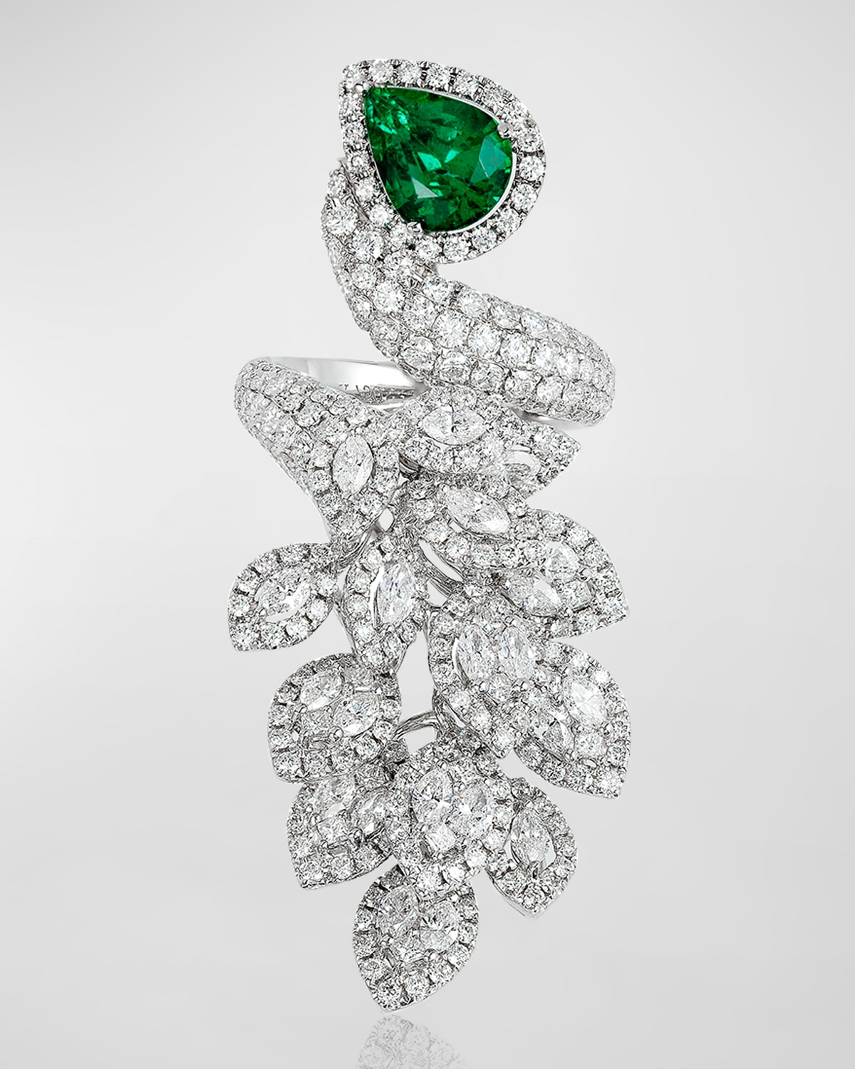 Andreoli White Gold Pear Emerald Ring with Diamonds
