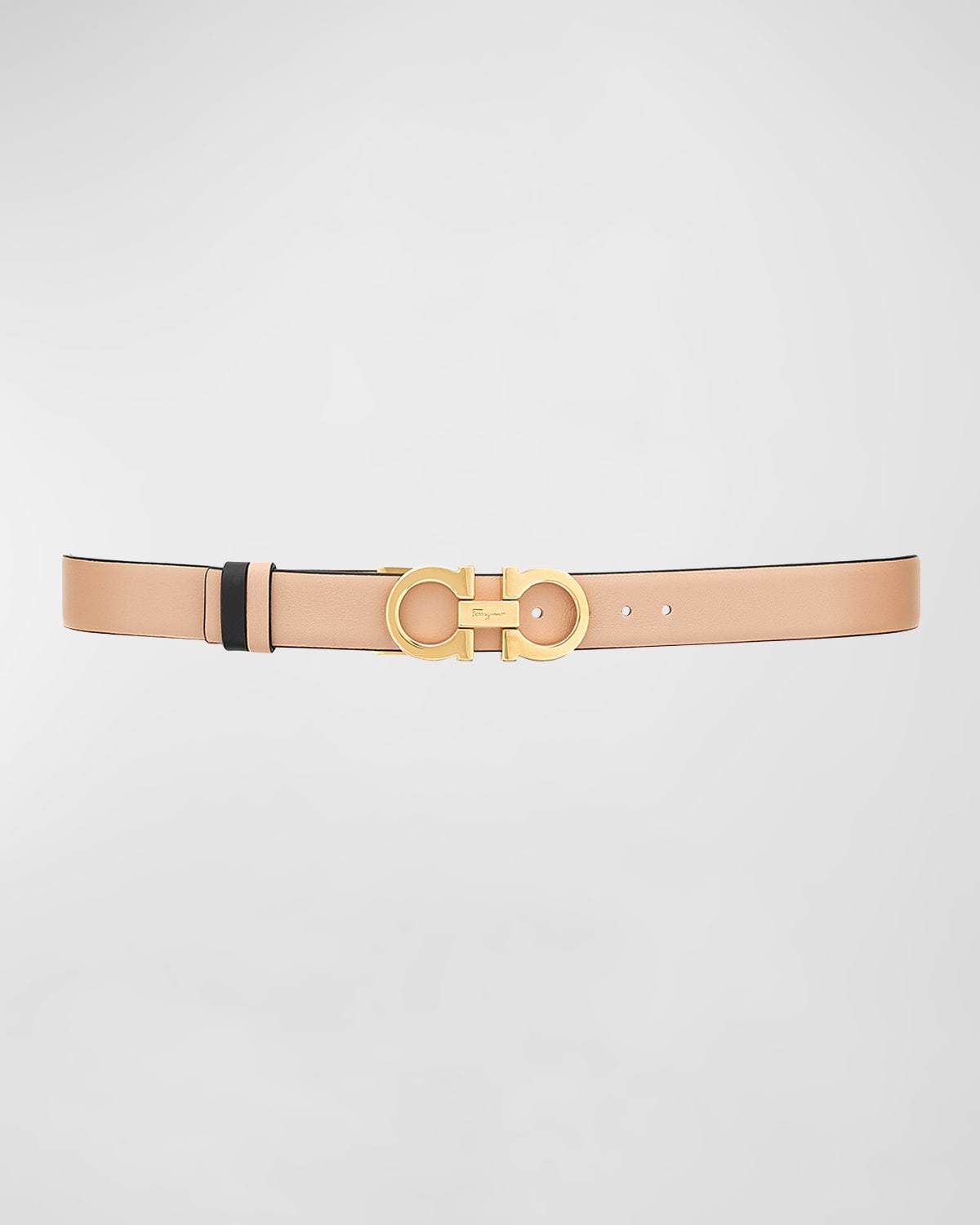 Ferragamo Reversible And Adjustable Gancini Belt Polished Black/Gold