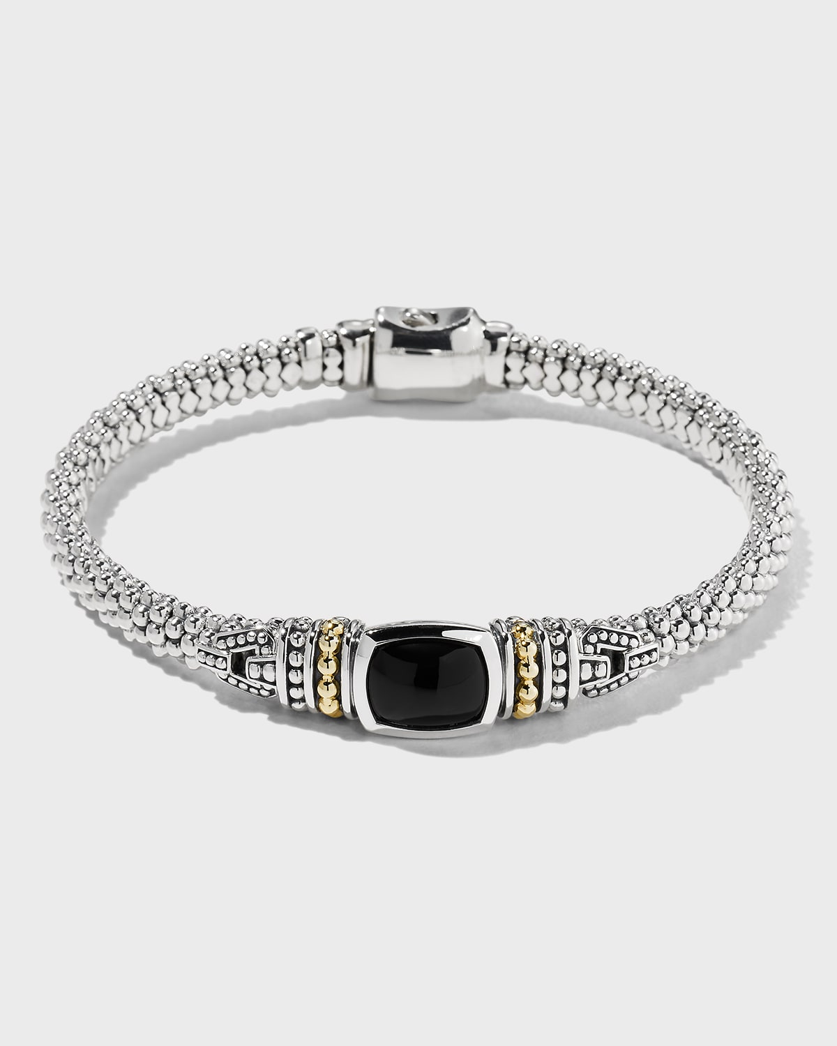 Lagos 18k Gold And Sterling Silver Caviar Color Bracelet With Black Onyx In Onyx