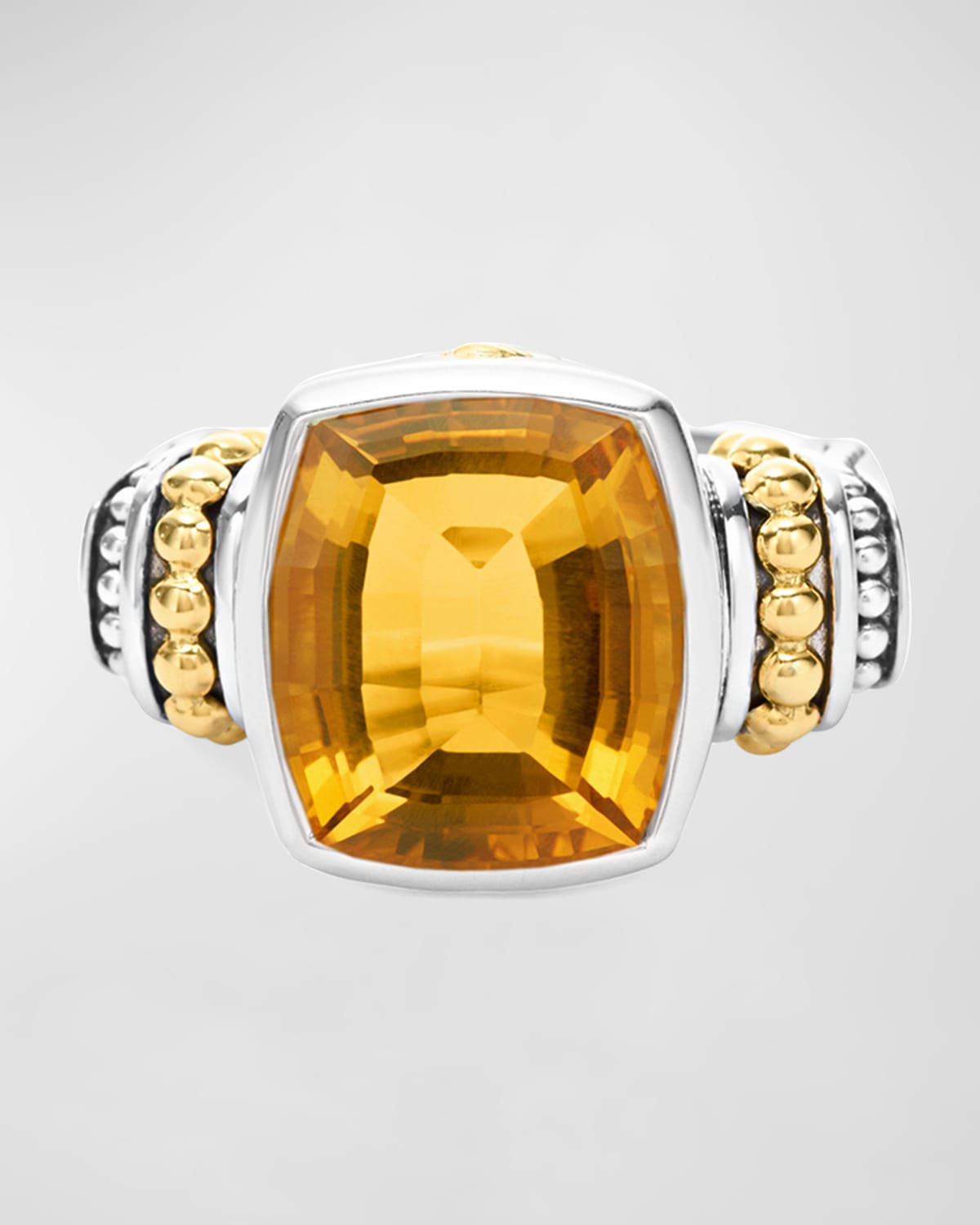 Lagos 18k Gold And Sterling Silver Caviar Color Medium Citrine Ring In Citrine