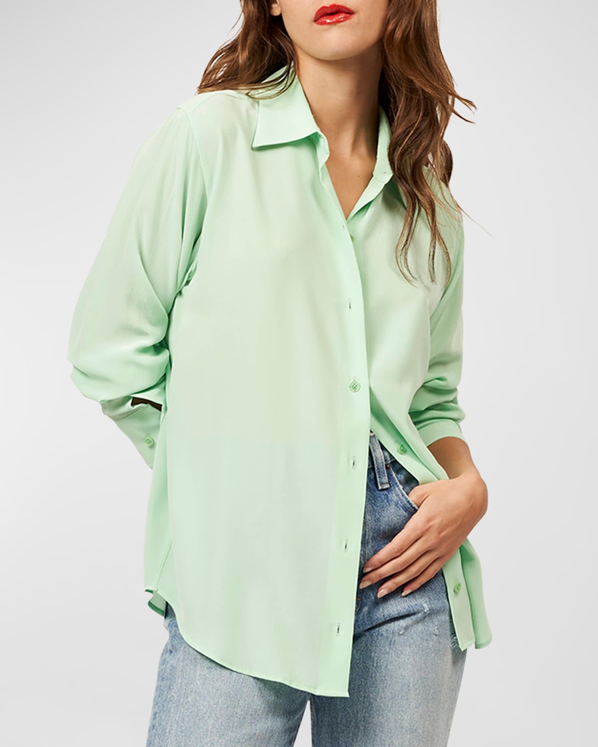 Equipment Essential Long-sleeve Silk Shirt In Green