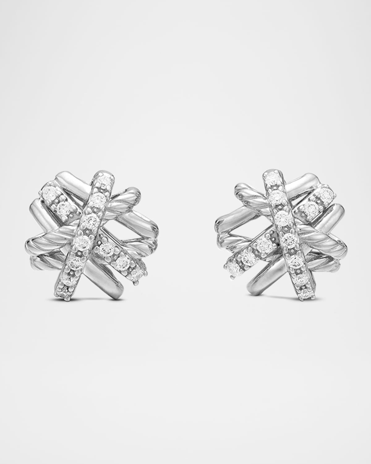 David Yurman Crossover Sterling Silver Earrings with Diamonds