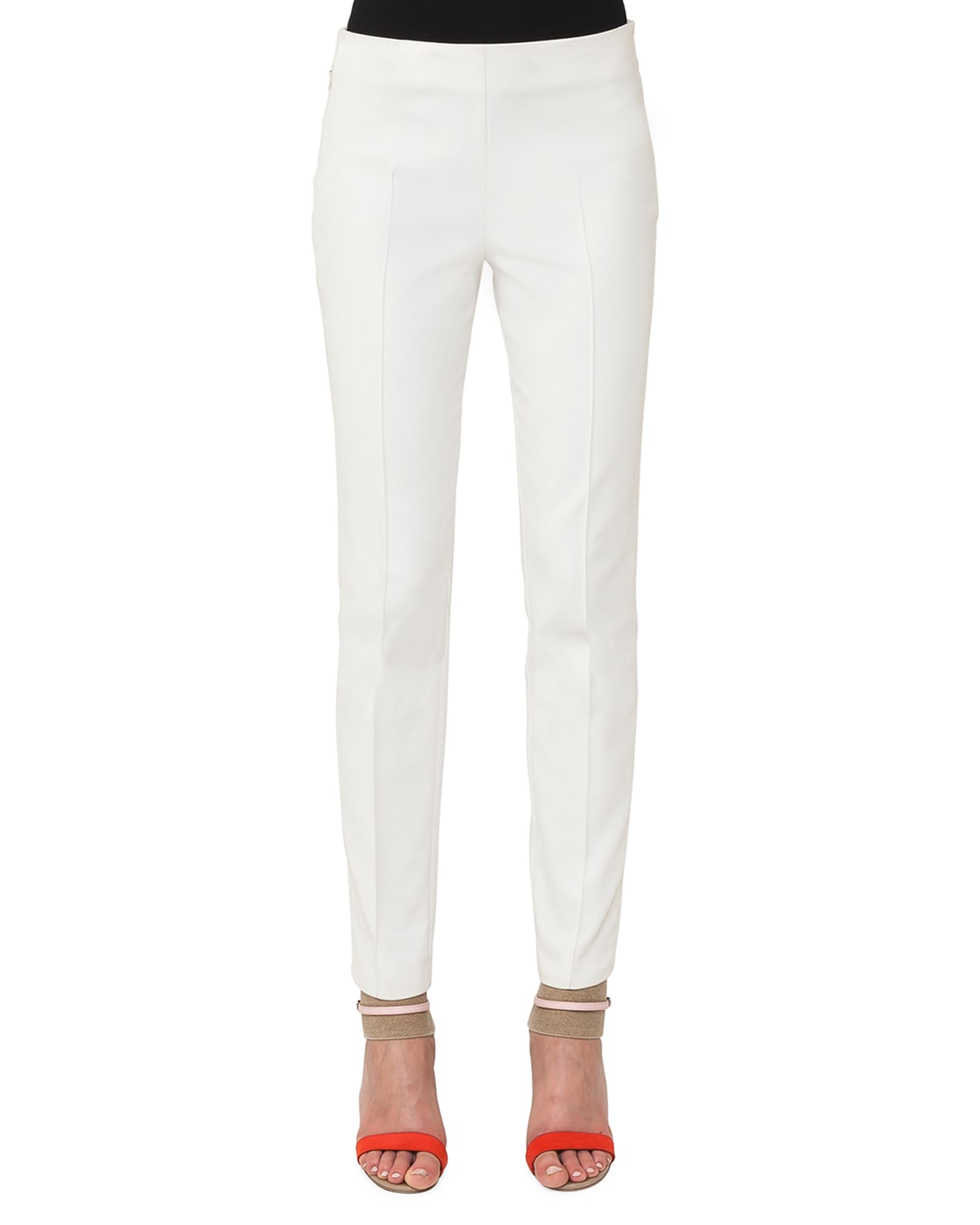 Akris Melissa Slim Techno Cotton Blend Pants In Ivory